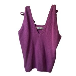 Free People Tank Medium Beach Keiran Tie Shoulder Purple V-Neck Cotton Bows